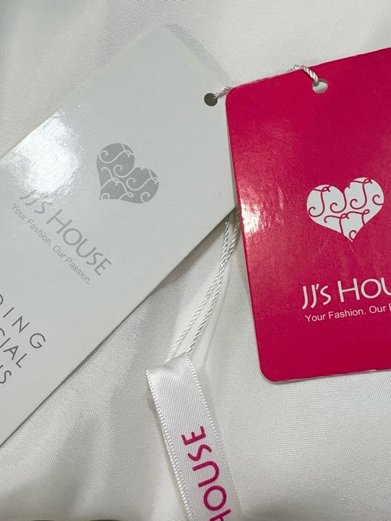 JJs House White Lace A-Line Wedding Dress with Illusion Sleeves - Picture 9 of 11